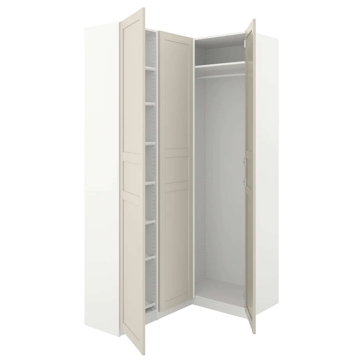 IKEA PAX Corner Wardrobe White/Flisberget Light Beige 63 1/8/34 5/8x93 1/8 " -Ikea Armoi outlet store pax corner wardrobe white flisberget light beige 0625986 pe692549 s5