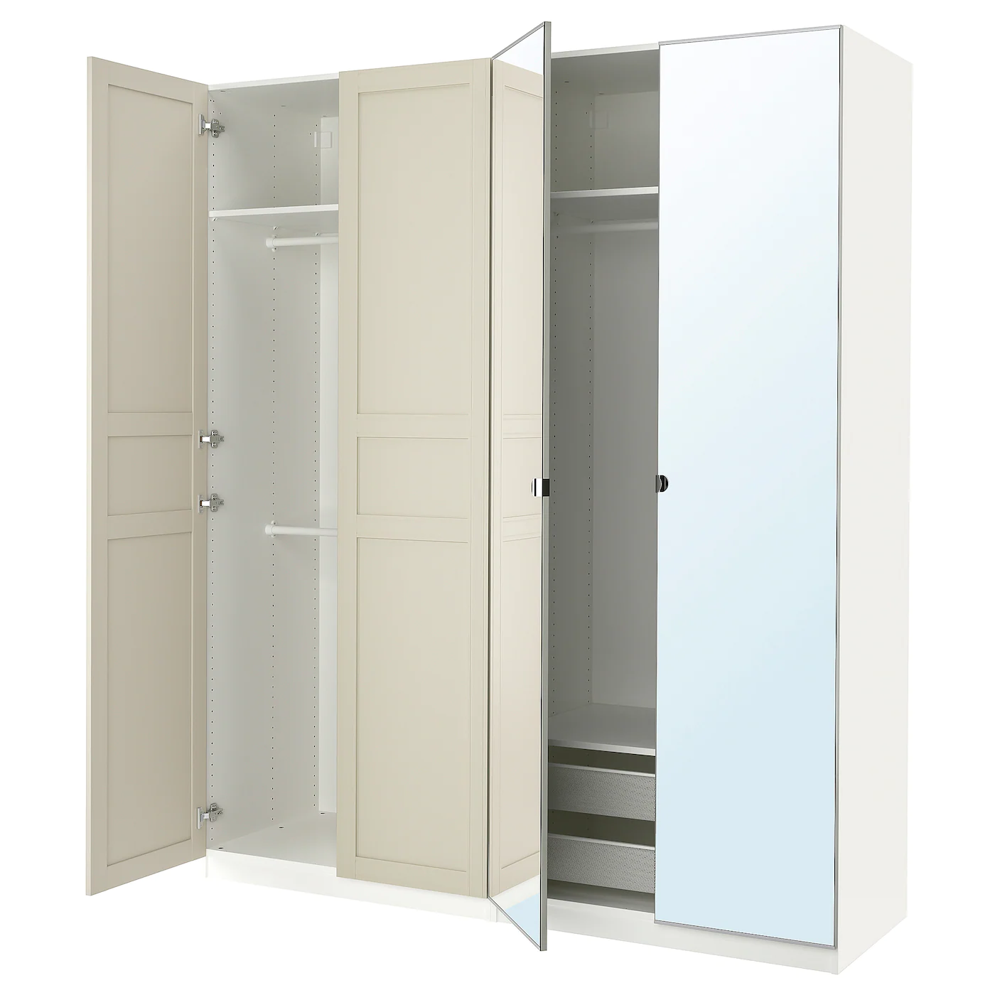 IKEA PAX / FLISBERGET/VIKEDAL Wardrobe Combination White/light Beige Mirror Glass 78 3/4x23 5/8x93 1/8 " 2 IKEA PAX / FLISBERGET/VIKEDAL Wardrobe Combination White/light Beige Mirror Glass 78 3/4x23 5/8x93 1/8 " -Ikea Armoi outlet store pax flisberget vikedal wardrobe combination white light beige mirror glass 1080329 pe857967 s5