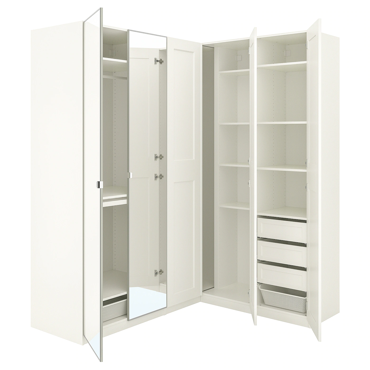 IKEA PAX / GRIMO/VIKEDAL Corner Wardrobe White/mirror Glass 82 3/4/63 1/8x93 1/8 " -Ikea Armoi outlet store pax grimo vikedal corner wardrobe white mirror glass 0780639 pe760146 s5