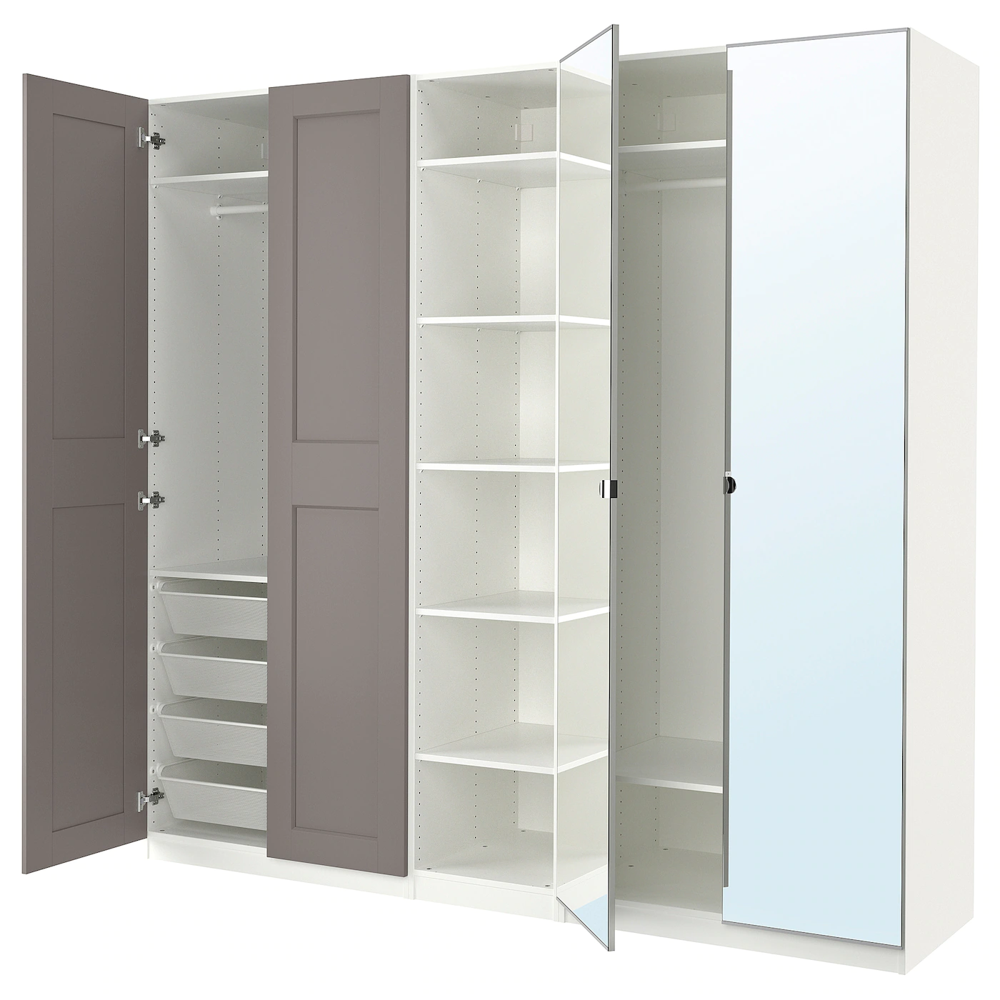 IKEA PAX / GRIMO/VIKEDAL Wardrobe White/gray Mirror Glass 98 3/8x23 5/8x93 1/8 " 1 IKEA PAX / GRIMO/VIKEDAL Wardrobe White/gray Mirror Glass 98 3/8x23 5/8x93 1/8 " -Ikea Armoi outlet store pax grimo vikedal wardrobe white gray mirror glass 1080327 pe857965 s5