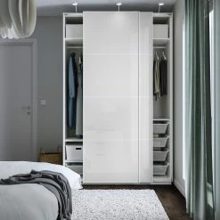 IKEA PAX / HOKKSUND Wardrobe White/highgloss Light Gray 59x26x93 1/8 " -Ikea Armoi outlet store pax hokksund wardrobe white high gloss light gray 1103775 pe867379 s5