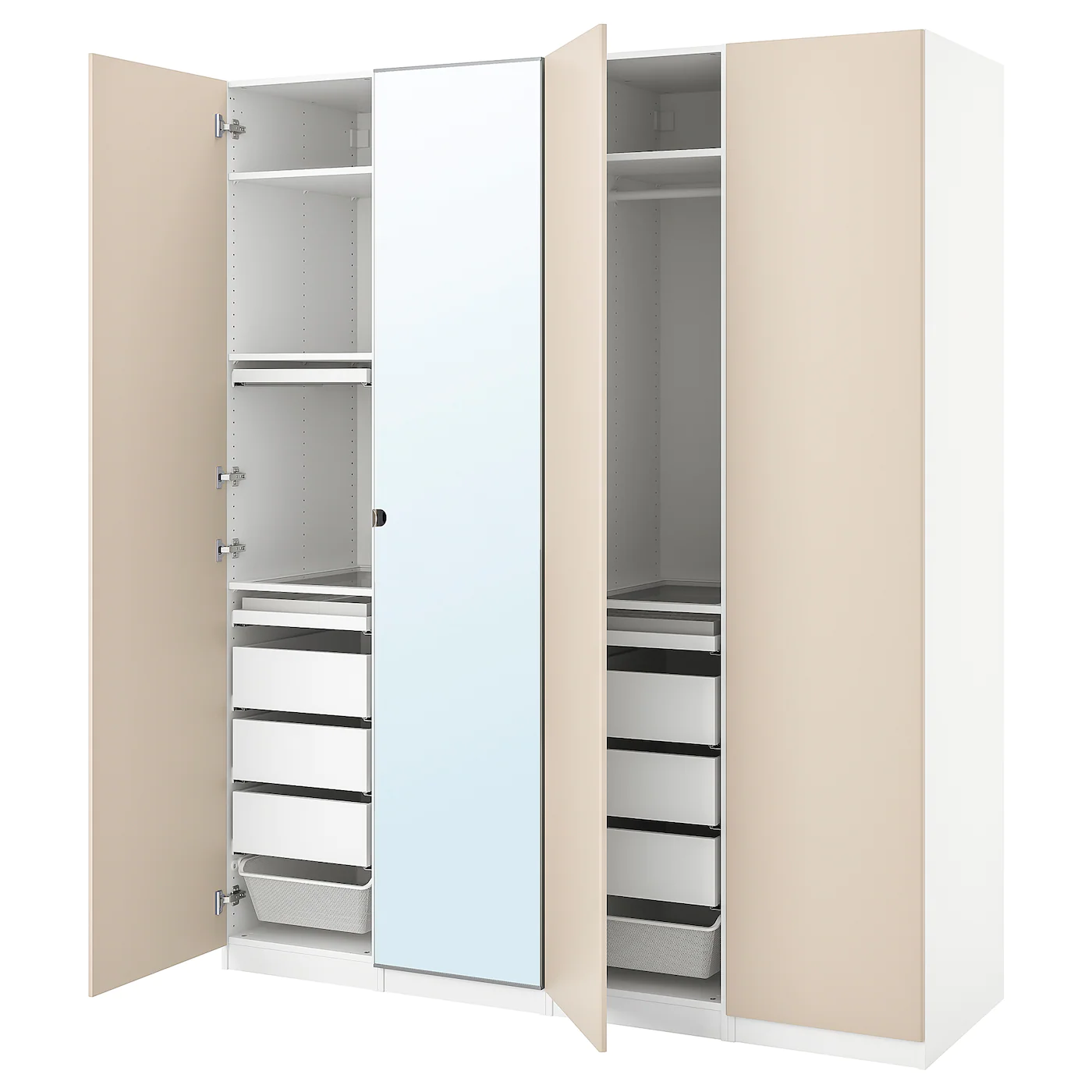 IKEA PAX / REINSVOLL/VIKEDAL Wardrobe Combination White/graybeige Mirror Glass 78 3/4x23 5/8x93 1/8 " -Ikea Armoi outlet store pax reinsvoll vikedal wardrobe combination white gray beige mirror glass 0840309 pe778664 s5 1