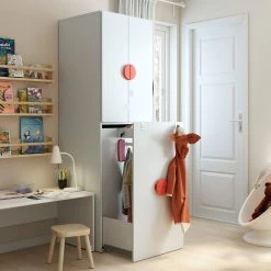 IKEA SMÅSTAD Wardrobe With Pullout Unit White Gray/with Clothing Rod 23 5/8x22 1/2x77 1/8 " -Ikea Armoi outlet store smastad wardrobe with pull out unit white gray with clothing rod 0936082 pe793106 s5